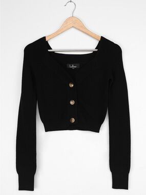 Lulus Touch of Sweetness Black Off-the-Shoulder Cropped Cardigan